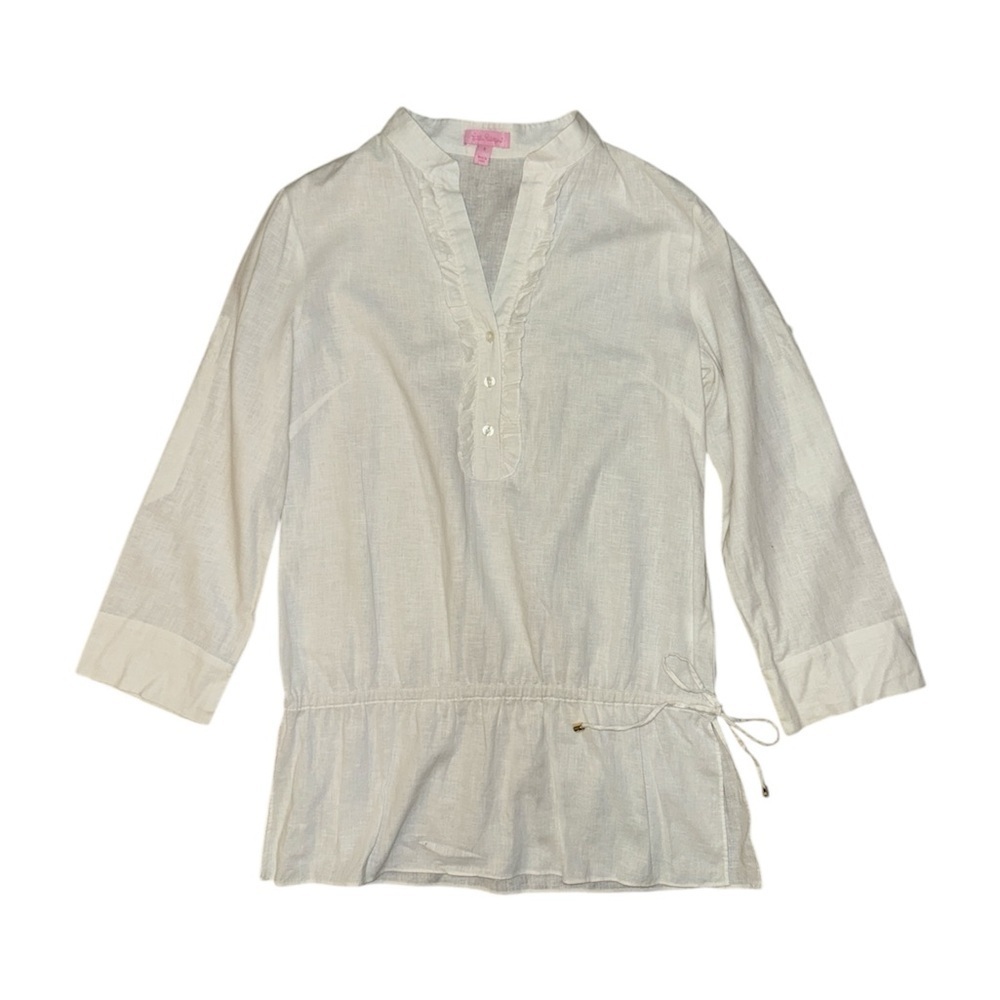 Lilly Pulitzer white ruffle linen blend blouse women’s size 6 - Picture 1 of 8